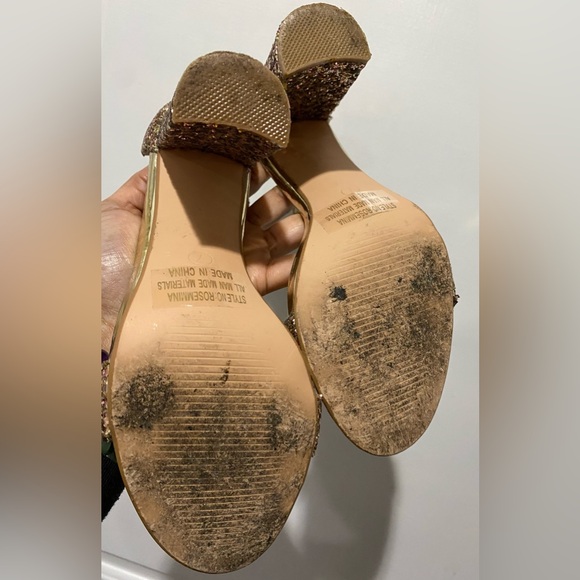 Melly "ROSEMMINA" Ankle Strap Chunky Heels (ROSEGOLDGLITTER) Size 7 - Picture 9 of 9